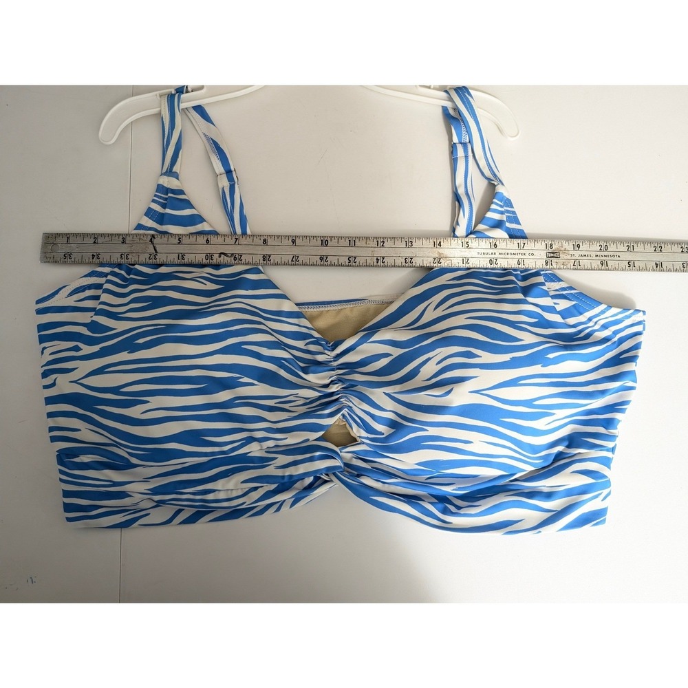 Blue White Zebra Print High Waisted Bikini Set Twist Front Ruched Swimsuit - Picture 6 of 10